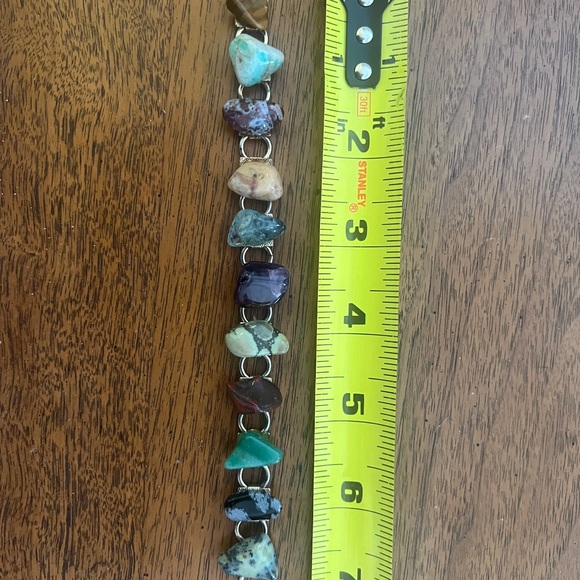 1970’s vintage gold tone panel link bracelet with mixed gemstones - Picture 9 of 13